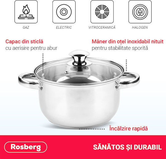 Rosberg Βαθιά Ανοξείδωτη Κατσαρόλα 5lt / 24cm