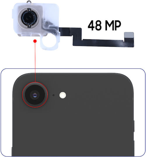 Clappio Cameră Principală Din Spate Iphone 16e 48mp Senzor Flex Integrat Negru