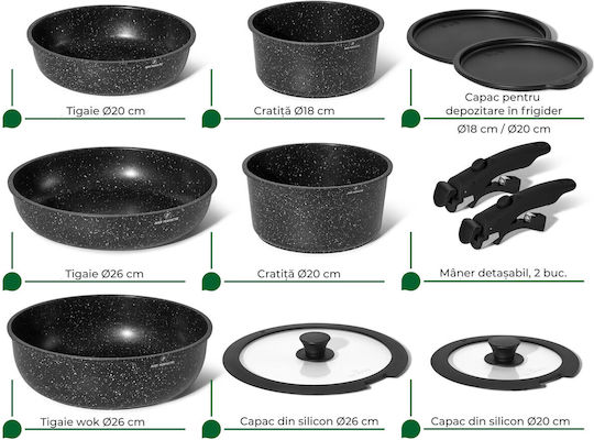 Just Perfecto Cookware Set of Cast Aluminum Black with Non-stick Interior Coating 10 Pieces