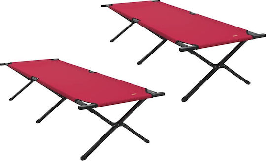 Folding Guest Bed Campaign Single Red Set 2 Pieces 210x80x46cm