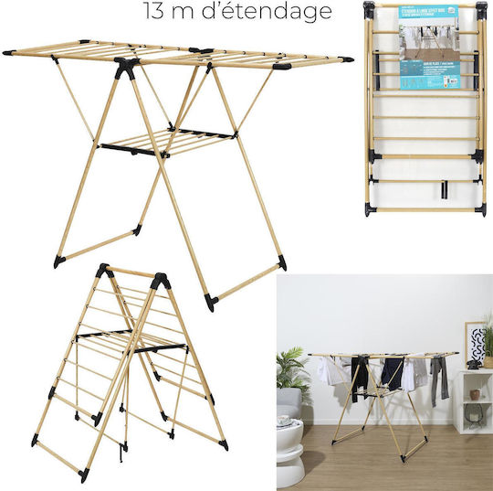 Folding Floor Metallic Clothes Drying Rack with 13m Hanging Length