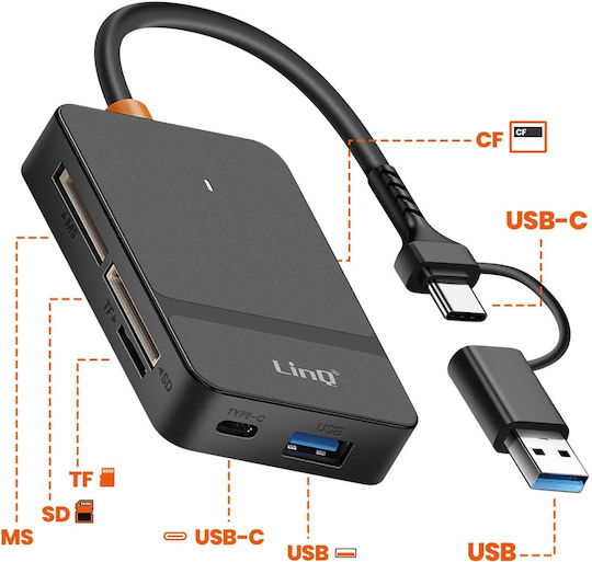 Linq 8-in-1 Hub USB USB-C Kartenleser Smartphone Ladefunktion Schwarz