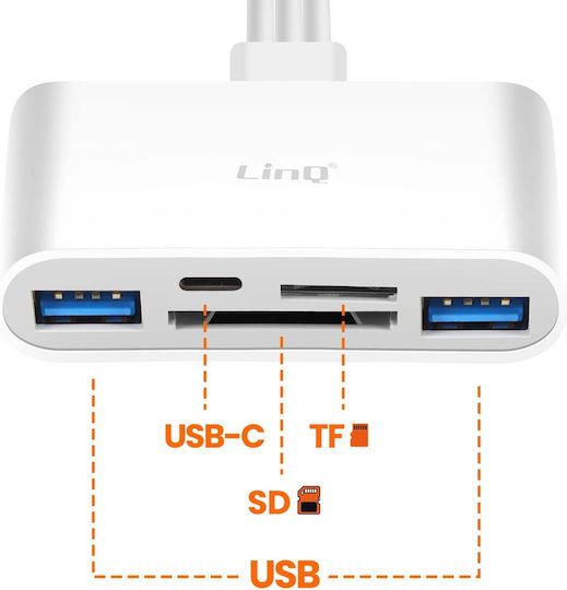 Linq 3-in-1 Hub SD-USB USB-C Blitzschlag Kartenleser Weiß