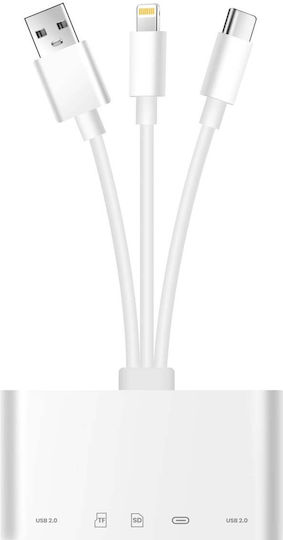 Linq 3-in-1 Hub SD-USB USB-C Blitzschlag Kartenleser Weiß