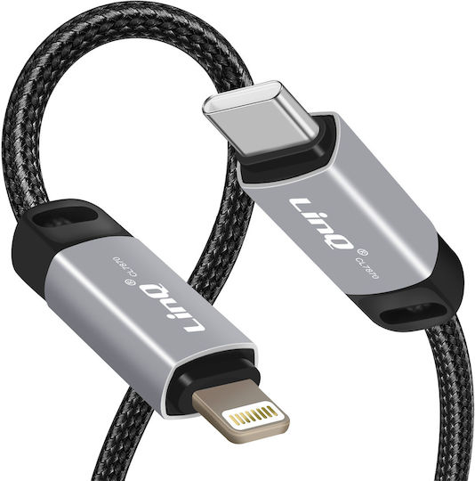 Linq Lightning To USB-C Power Delivery 36W Cable In Braided Nylon 1.2m Black