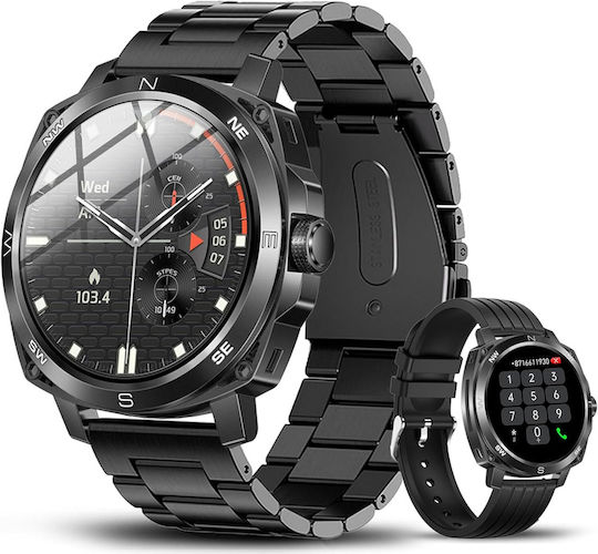 Aluminium Smartwatch με Παλμογράφο (Μαύρο)