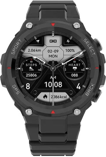 Aluminium Smartwatch με Παλμογράφο (Μαύρο)
