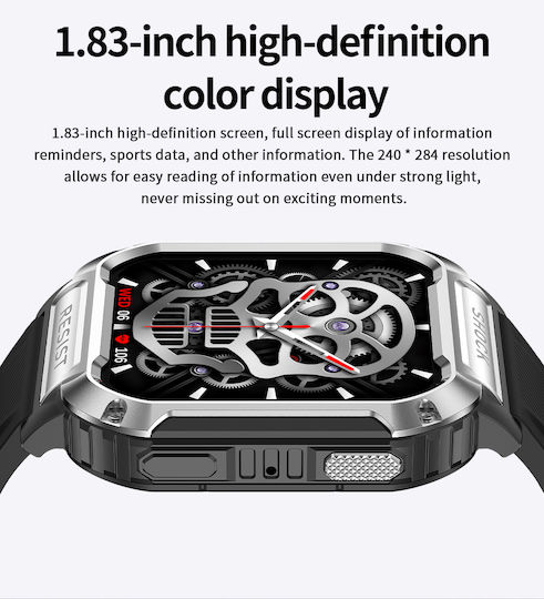 TaNK Aluminium Smartwatch με Παλμογράφο (Ασημί)