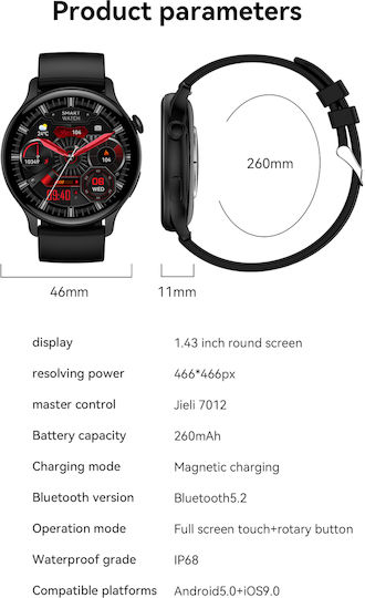 DesignoFiT Aluminiu Smartwatch (Negru)