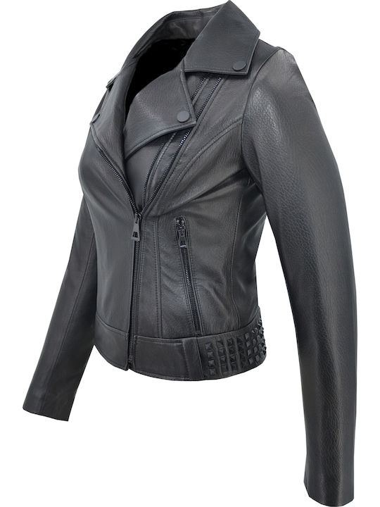 Κωδικος Δερμάτινο Γυναικείο Biker Jacket Μαύρο