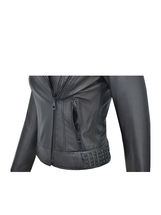 Κωδικος Δερμάτινο Γυναικείο Biker Jacket Μαύρο
