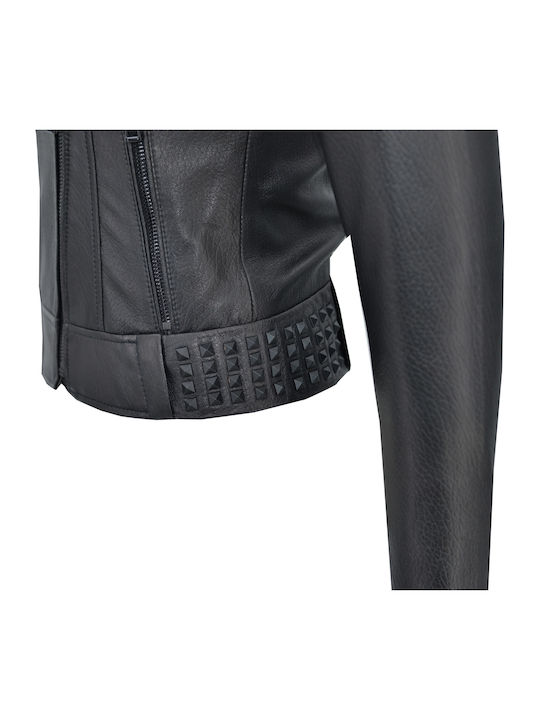 Κωδικος Δερμάτινο Γυναικείο Biker Jacket Μαύρο