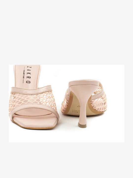 Mules with Thin High Heel in Beige Color