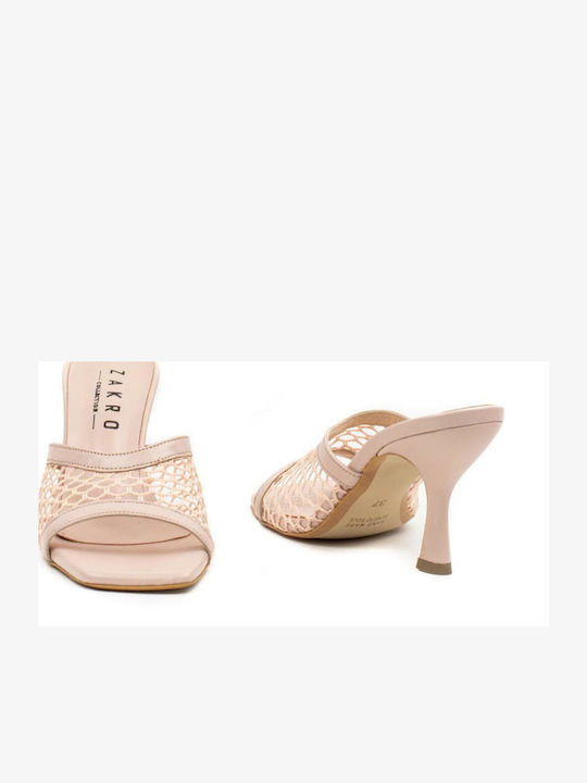 Mules with Thin High Heel in Beige Color