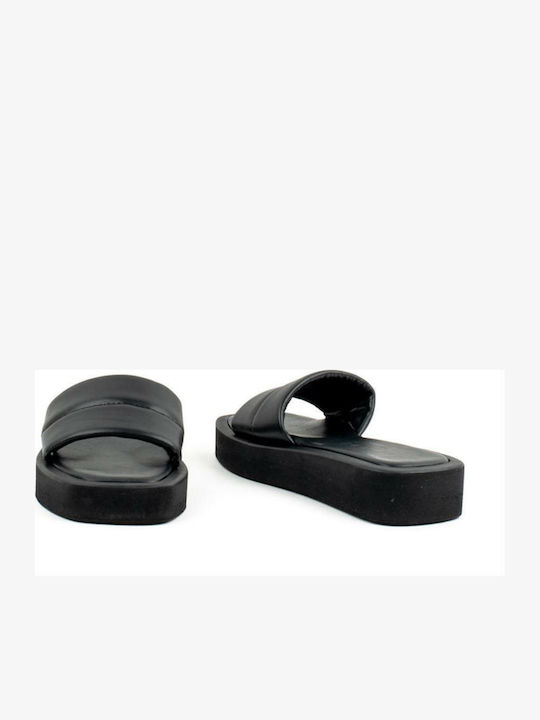 Leder Flache Sandalen für Damen Flatforms in Schwarz Farbe