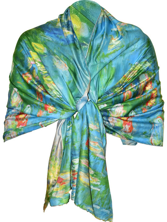 Two-sided Painted Scarf Dacali Silk Fu Blue
