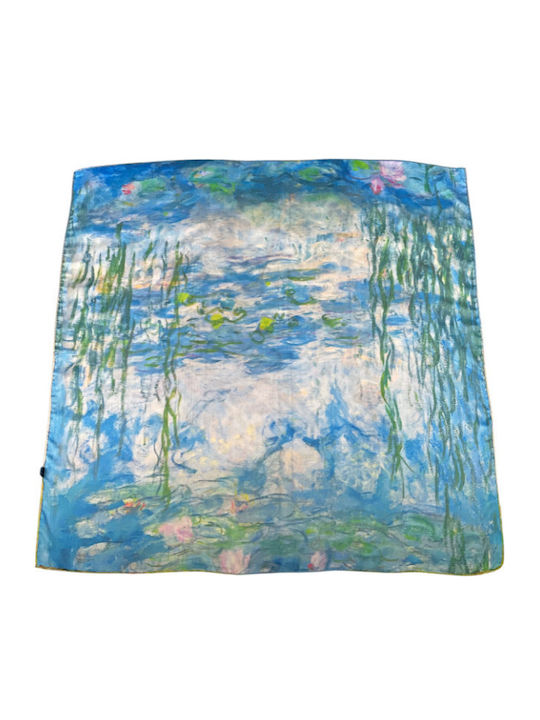 Damen Quadratischer Schal Fu Hellblau Gelb 70x70 cm