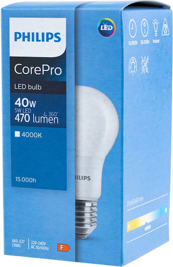 Philips Corepro LED Bulb 5W 110mm for Socket E27 and Shape A60 Natural White 470lm