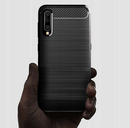 Spacecase Carbon Umschlag Rückseite Silikon Schwarz (Galaxy A50)