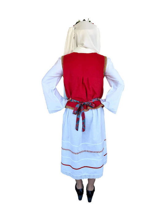 Παραδοσιακή Φορεσιά Χίου με 2 Σειρές Κολιέ White/Burgundy