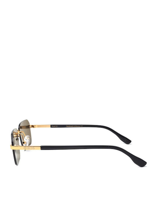 Faos Unisex Sunglasses with Gold Metal Frame and Green Lens