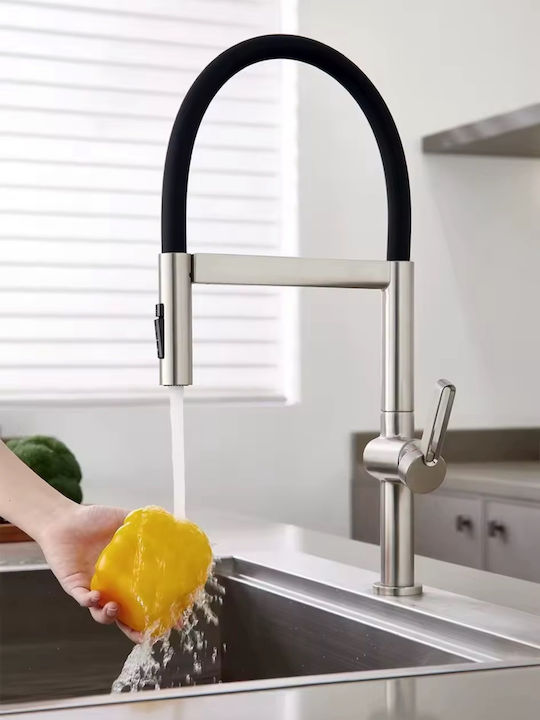 Naron Tall Kitchen Faucet Counter with Shower Silver