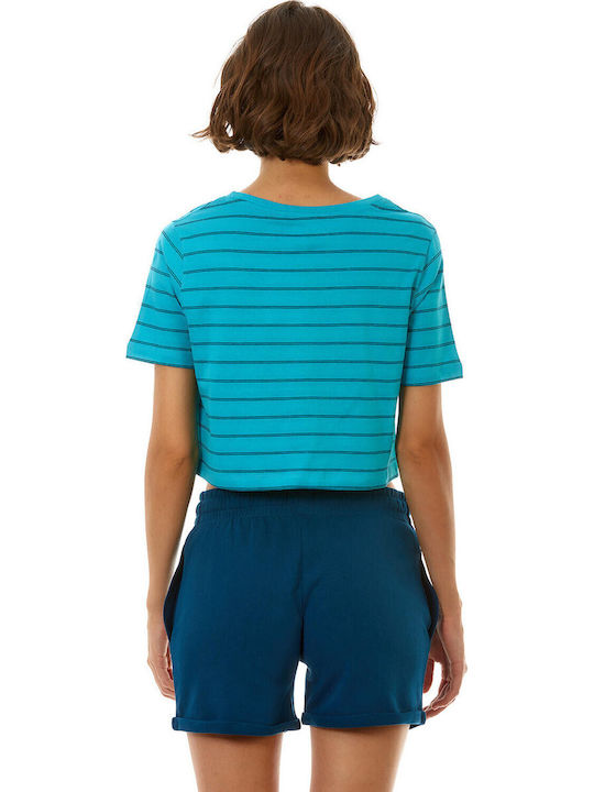 Γυναικείο Crop Top Βαμβακερό Ριγέ Γαλάζιο