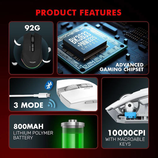 Armaggeddon Mirage VII Ασύρματο RGB Gaming Ποντίκι Μαύρο