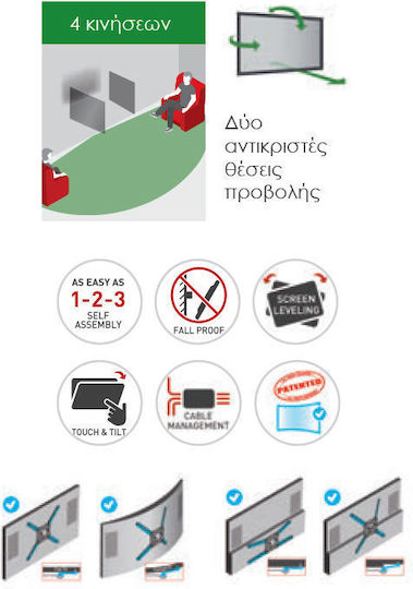 Barkan 3400W Βάση Τηλεόρασης Τοίχου με Βραχίονα έως 65" και 40kg Λευκό