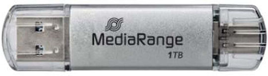 MediaRange 1.0TB USB 3.2 Stick with connection USB-A & USB-C Silver