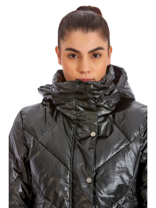 Women's Puffer Jacket for Winter with Hood Black