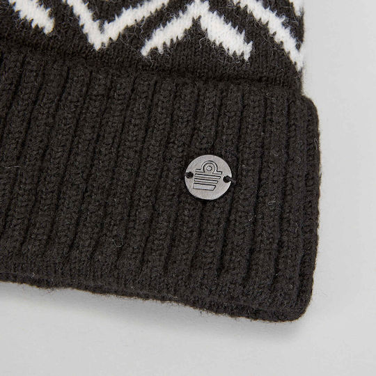 Pom Pom Beanie Unisex Σκούφος Πλεκτός σε Μαύρο χρώμα
