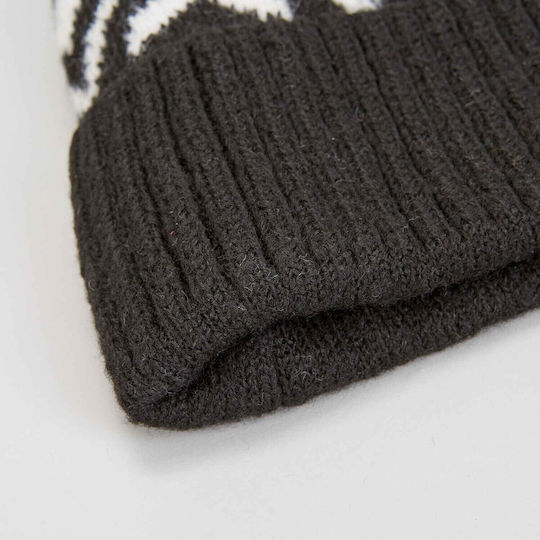 Pom Pom Beanie Unisex Σκούφος Πλεκτός σε Μαύρο χρώμα