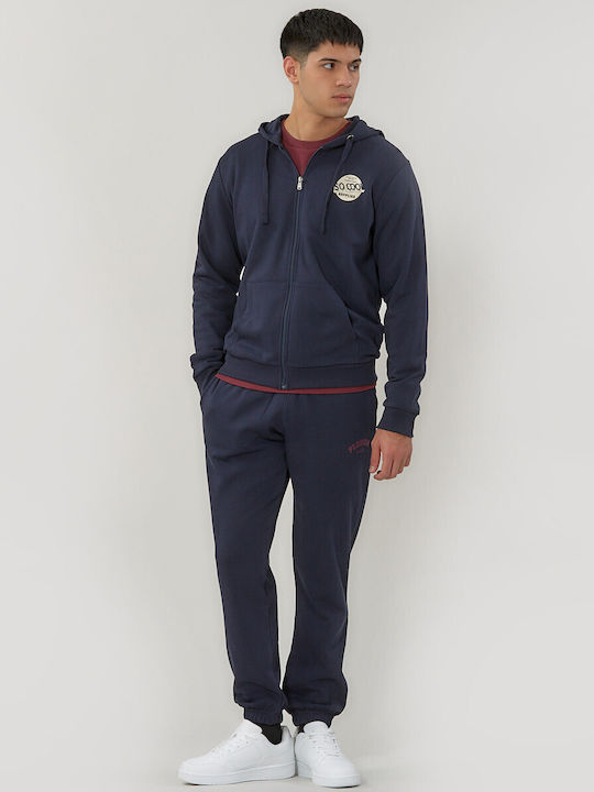Ανδρική Ζακέτα Fleece με Κουκούλα Μπλε