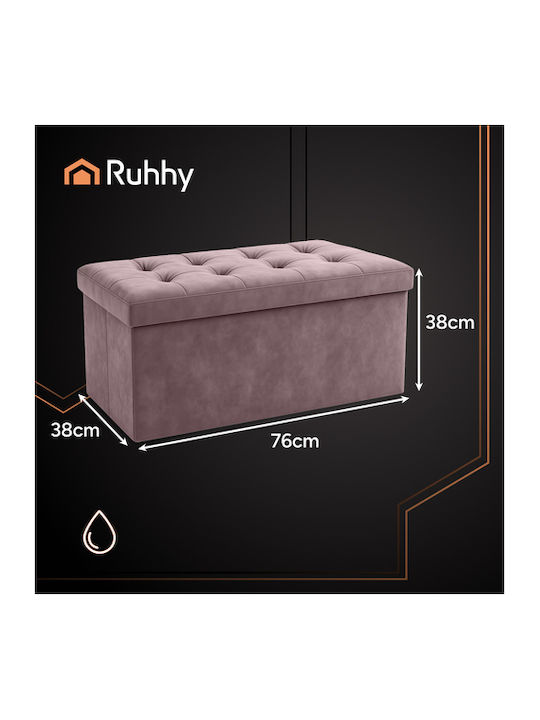 Collapsible Bench Stool with Storage Space Upholstered with Gray Velvet 76x38x38cm