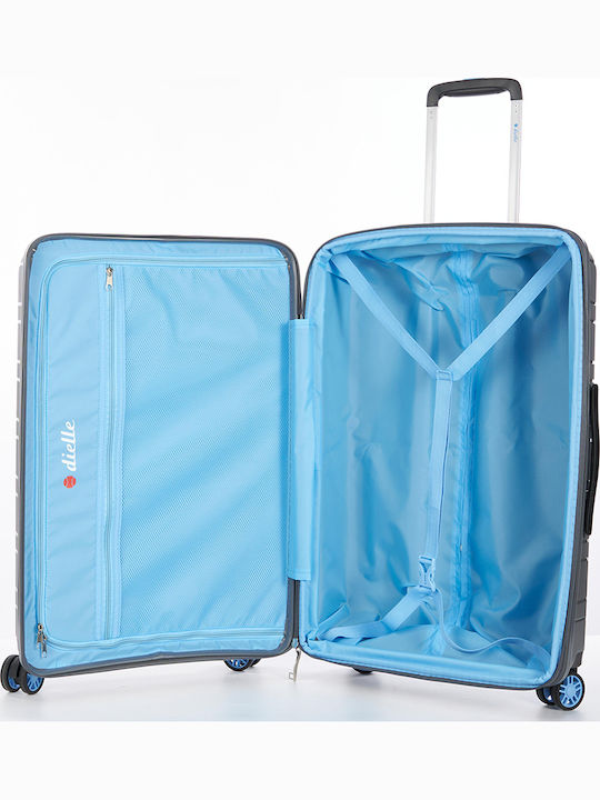 Dielle Medium Travel Suitcase Hard Charcoal with 4 Wheels Height 67cm