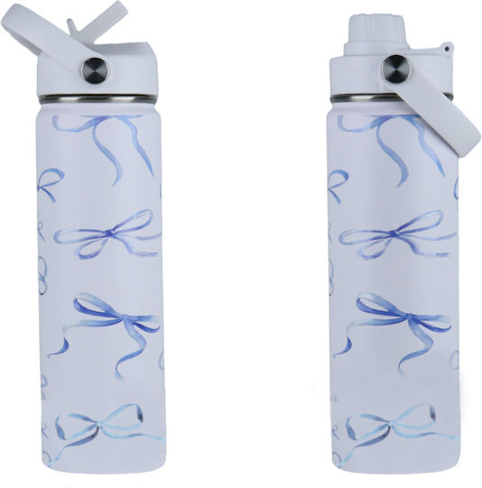 Cool'NMore Thermos Bottle Stainless Steel BPA Free 500ml White with Mouthpiece Loop Straw and Handle