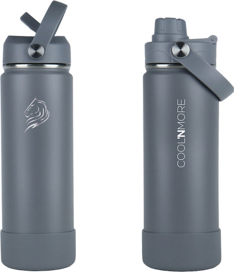 Cool'NMore Stainless Steel Thermos Bottle BPA Free 500ml Lava Grey with Straw Loop Mouthpiece and Handle