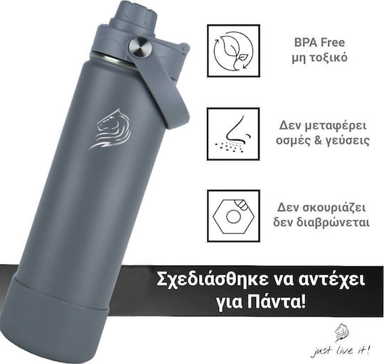 Cool'NMore Μπουκάλι Θερμός Ανοξείδωτο BPA Free 750ml Lava Grey με Λαβή, Καλαμάκι, Θηλιά και Επιστόμιο