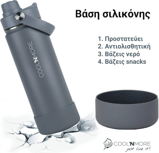 Cool'NMore Stainless Steel Thermos Bottle BPA Free 500ml Lava Grey with Straw Loop Mouthpiece and Handle