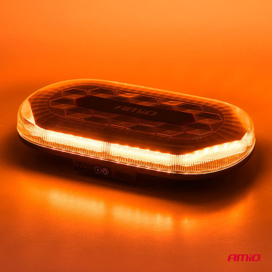 Amio Emergency Car Beacon Strobe Bar R65 R10 12/24v 26w Led Amber 10 Functions Magnetic Base 326x186x63mm Amio 1 Pc 04369/am