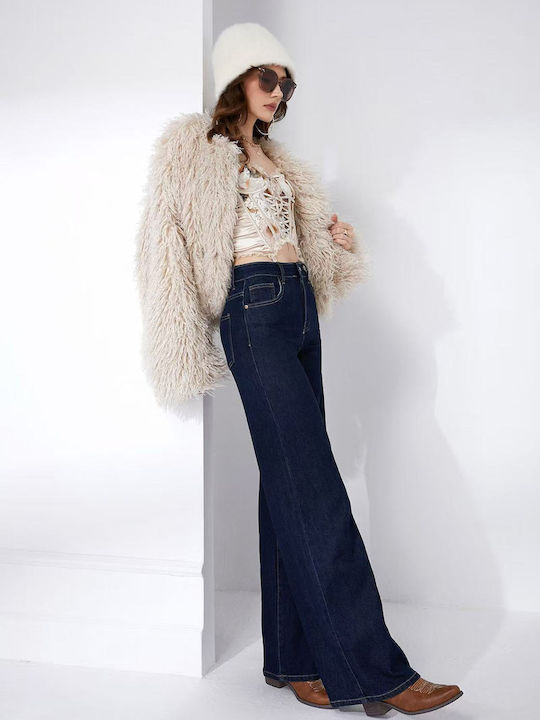 High Waist Women's Jean Trousers Flared Dark Blue
