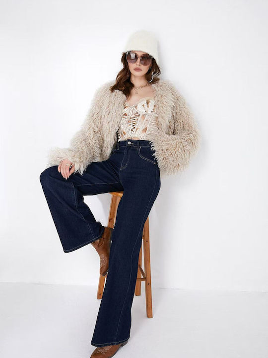 High Waist Women's Jean Trousers Flared Dark Blue