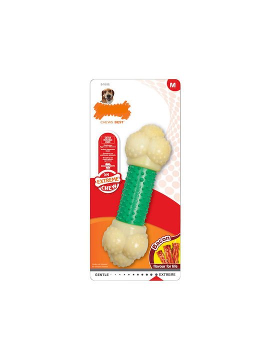 Nylabone Power Double Action Παιχνίδι Κόκκαλο Σκύλου Μασητικό από Καουτσούκ με Γεύση Μπέικον XLarge Πράσινο 1τμχ