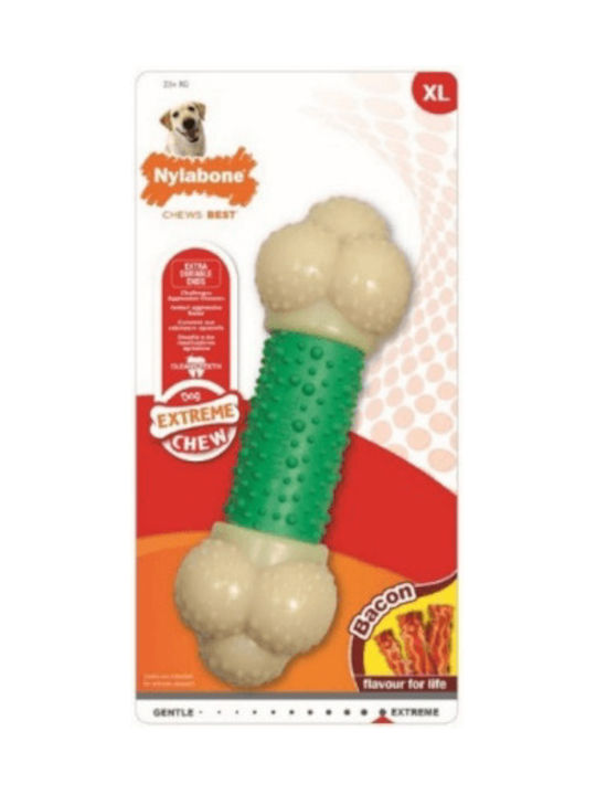 Nylabone Power Double Action Παιχνίδι Κόκκαλο Σκύλου Μασητικό από Καουτσούκ με Γεύση Μπέικον Medium Πράσινο 1τμχ