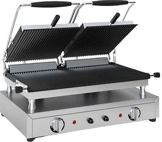 TzeTHan Luxury Τ406 Commercial Double Sandwich Maker with Cast iron Ribbed Top and Ribbed Bottom 4600W