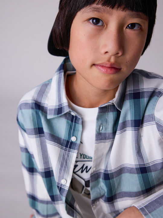 Kids Checked Shirt Long Sleeve Green