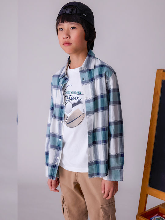 Kids Checked Shirt Long Sleeve Green