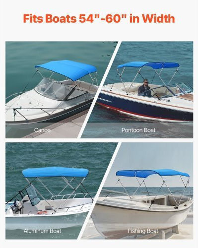 Vevor 3 Copertine Barca Bow Bimini 6 Ft Lungime Copertină Poliester 600d Albastru Pacific
