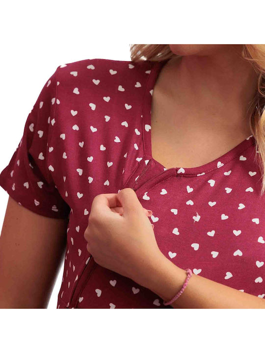 Angel's Secret Hearts Nightgown Maternity & Nursing Bordeaux